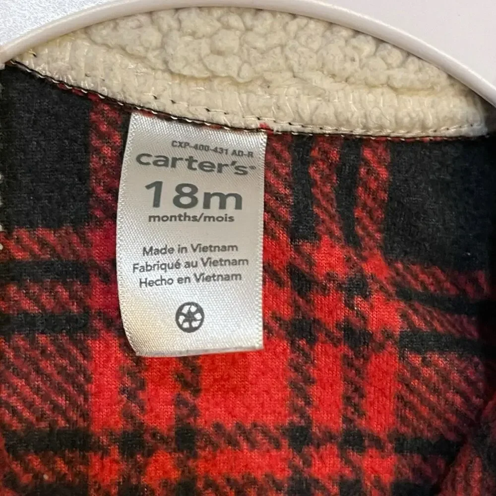 Carter's Henley Fleece Sweater Baby Boy 18 Month Plaid Academia Winter Holiday
